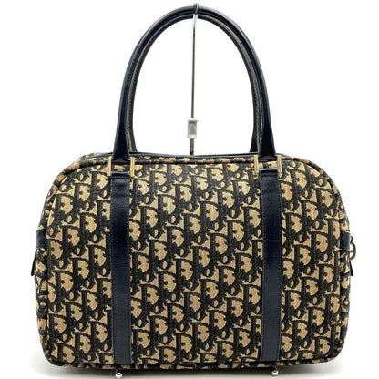 DIOR Handbag Vintage Boston Bag Navy Blue Canvas Trotter Women Men