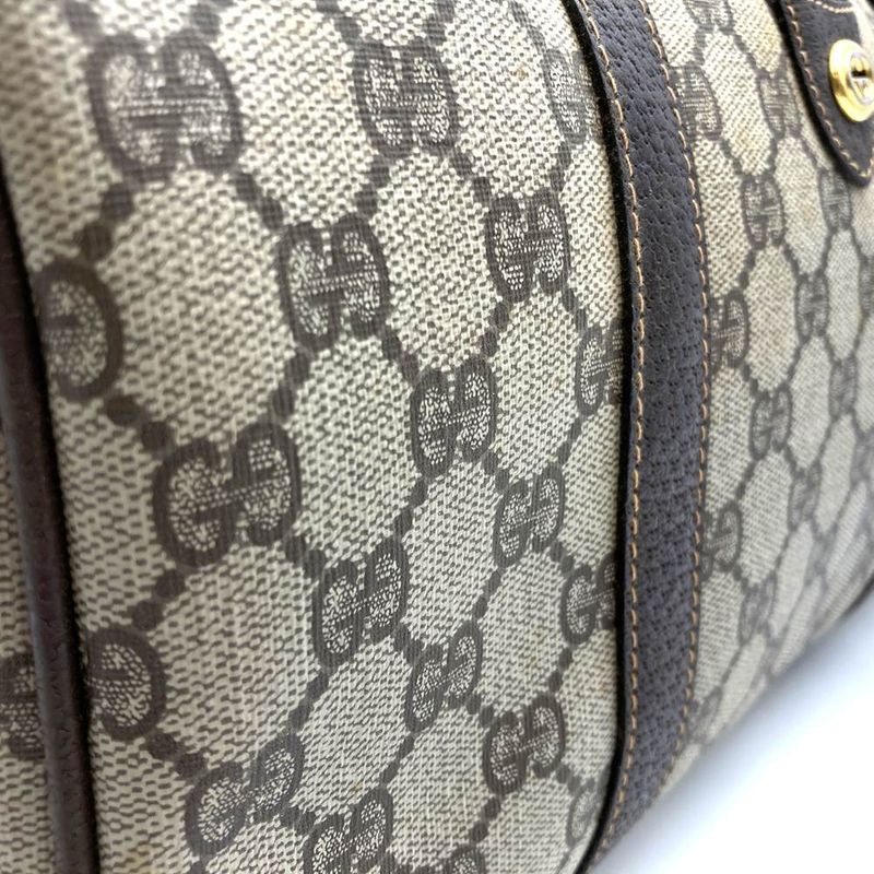 Gucci 40 02 Boston Bag Handbag GG Supreme Leather Brown Ladies Men Old Vintage