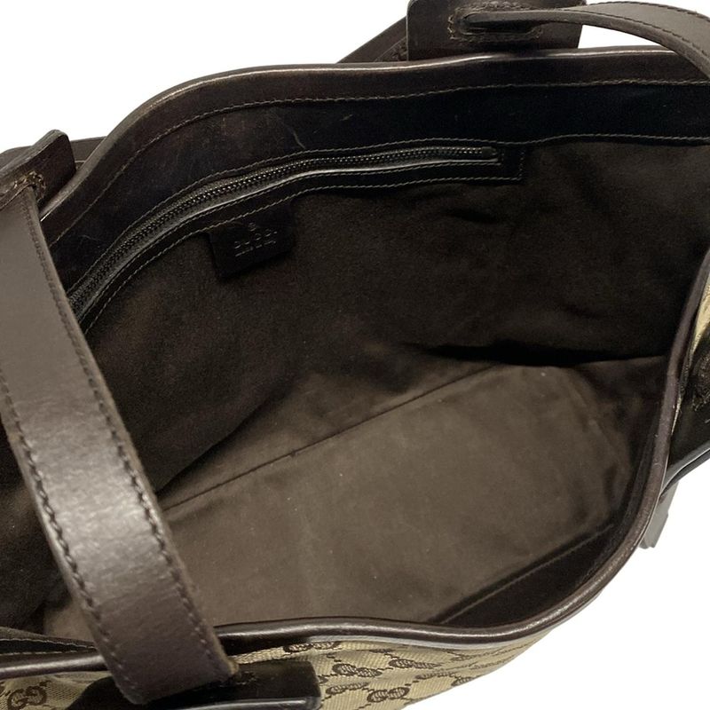 Gucci Tote Bag GG Pattern 106241 Dark Brown And Beige Leather