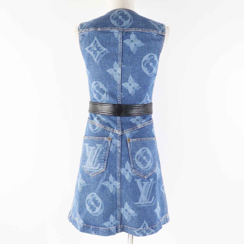 Louis Vuitton 21SS Giant Monogram Front Zip Sleeveless Denim Dress Indigo Blue
