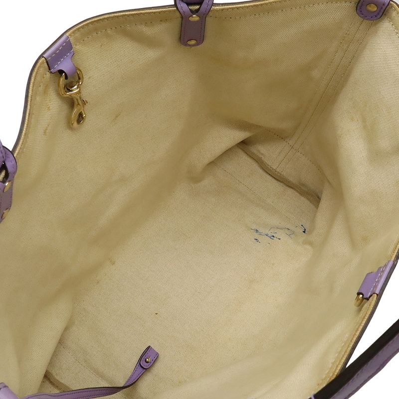 Gucci GG Canvas Tote Bag Shoulder Bag Semi Shoulder Leather Khaki Beige Purple