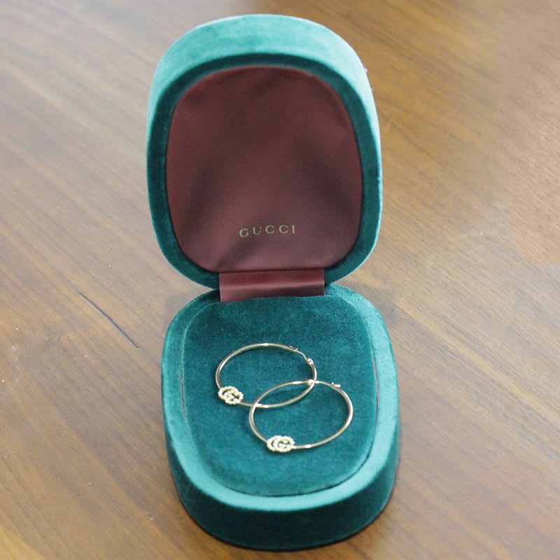 Gucci Diamond Hoop GG Earrings AU 750 18KY Box E1779