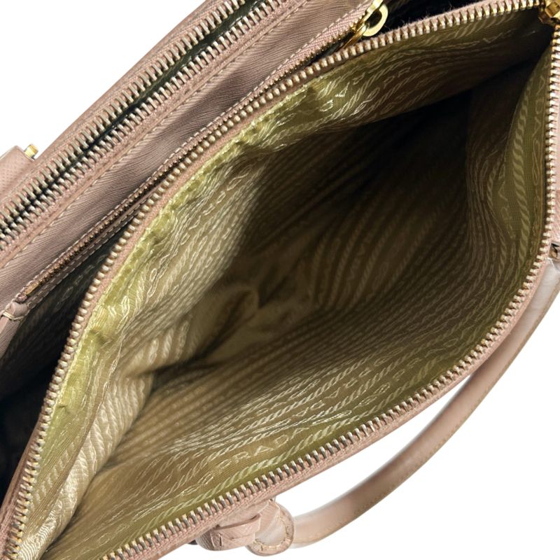 Prada Mini Tote Bag Galleria Pink Beige Triangle Logo Triangle Logo 2way