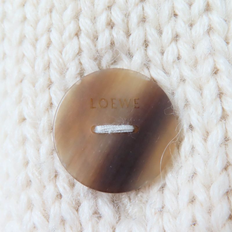 LOEWE D3279080sm Wool Alpaca Silk Cashmere Blend Argyle Knit Cardigan Ivory