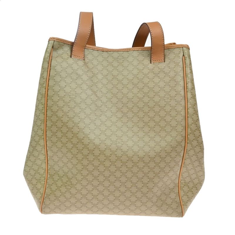 Celine Tote Macadam Shoulder Bag Beige Leather 33ka787