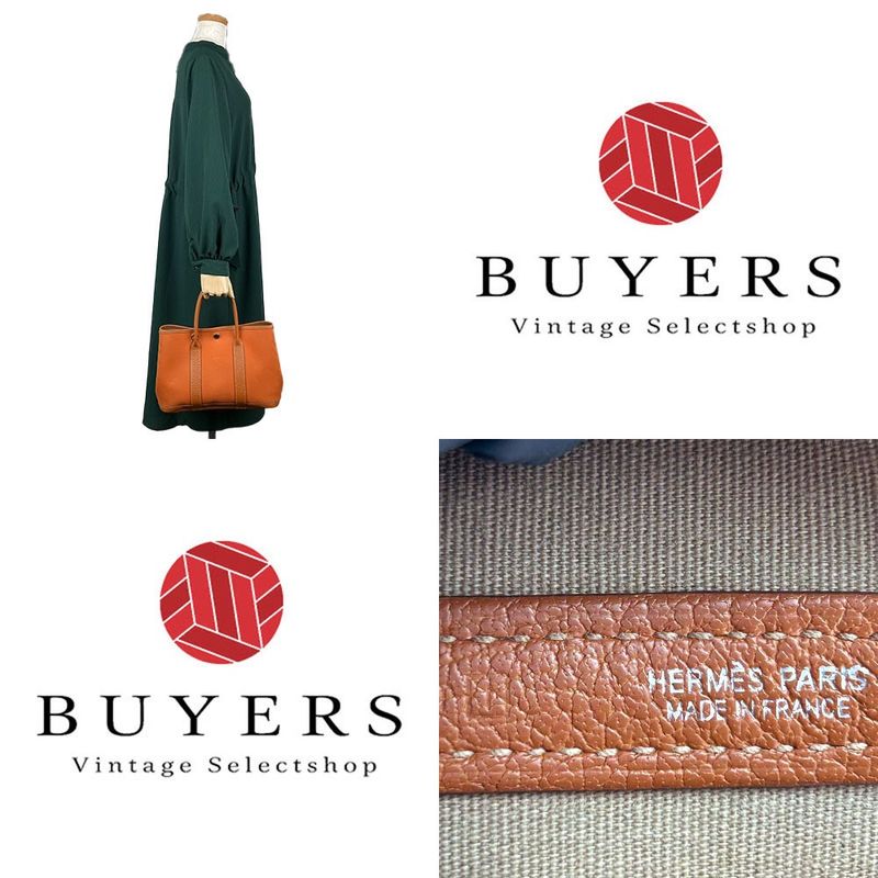 Hermes Garden Party TPM Tote Leather Canvas Orange □I Engraved Commuter School