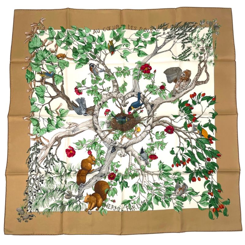 Hermes Carre 90 AU Coeur DES BOIS In The Woods Scarf Silk Blawan