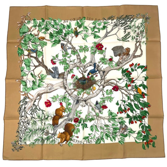 Hermes Carre 90 AU Coeur DES BOIS In The Woods Scarf Silk Blawan