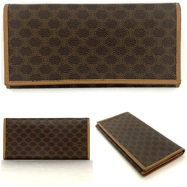 Celine Bifold Long Wallet Brown Macadam Wallet Excellent Condition PVC Leather