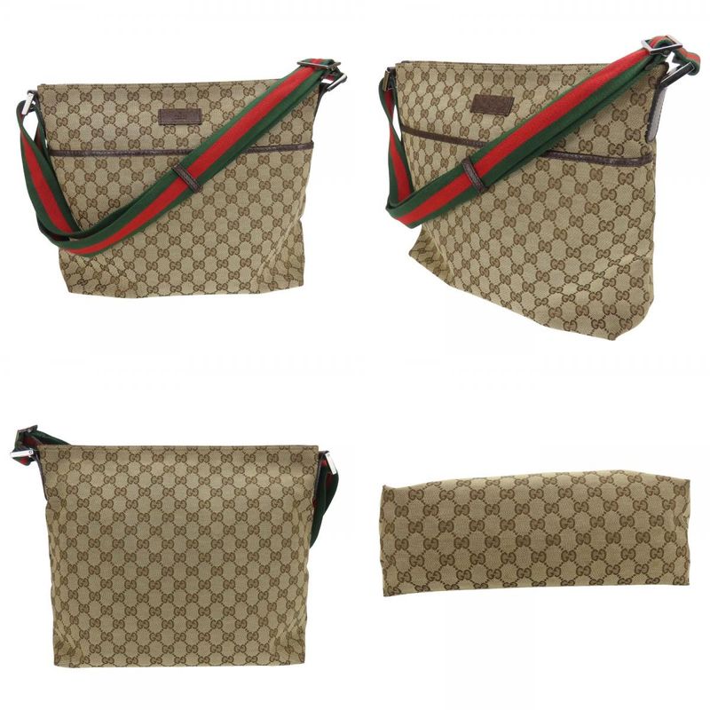 Gucci Shoulder Bag 189751 Shree Line GG Canvas Beige Silver Hardware Crossbody