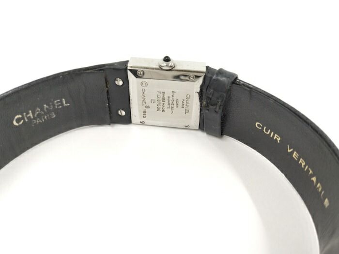 Chanel Ladies Watch Matelasse SS Leather Belt Black Quartz Black Dial H0116