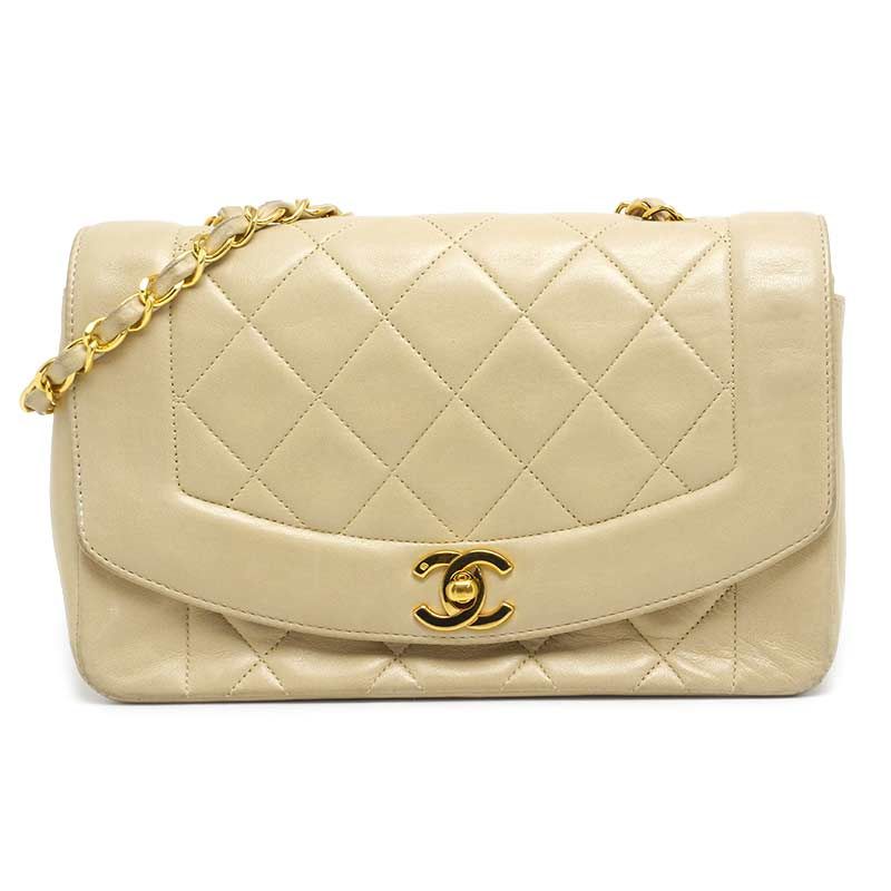 Chanel Matelasse Chain Shoulder Bag Diana Flap 22 Beige