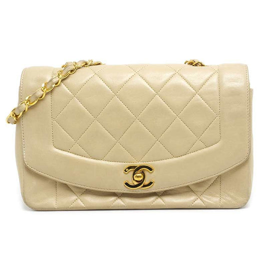 Chanel Matelasse Chain Shoulder Bag Diana Flap 22 Beige