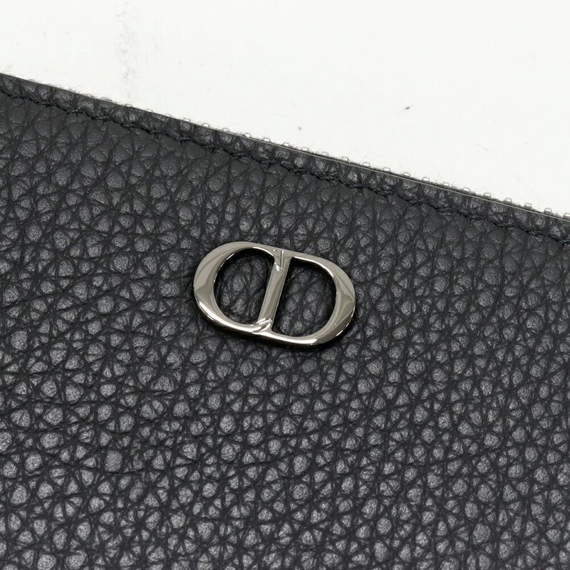 Dior Round Zipper Long Wallet With Change Pocket Icon Long Zip Wallet Grained