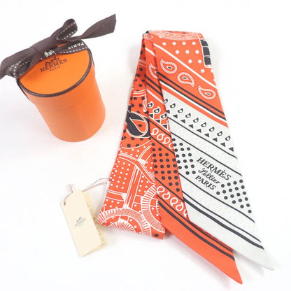 Hermes H062978s Twilly 100% Silk Apron D'or Bandana Scarf Vermilion/gri Pe Lou