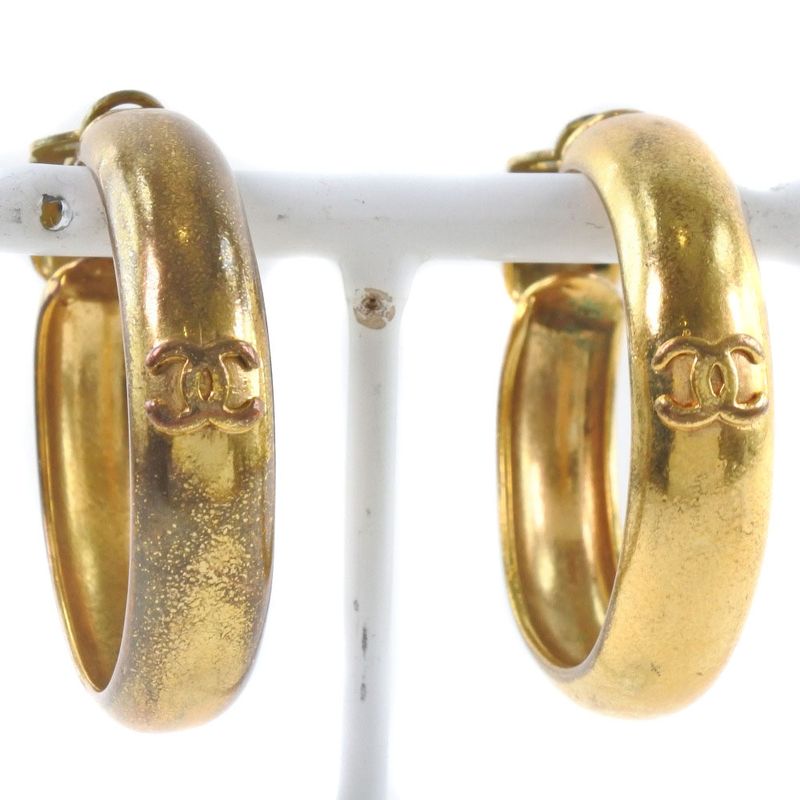 Chanel Coco Mark Hoop Gold Plated Gold 29 Ladies 19g Earrings
