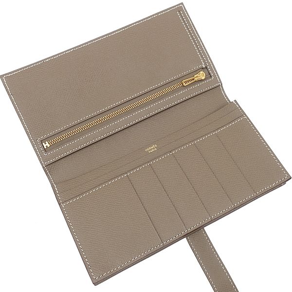 Hermes Long Wallet Bearn Souffle Vaux Epson Etoupe Gold Hardware Unused Glazed