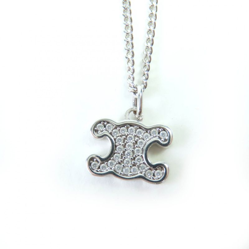 Celine Triomphe Rhinestone Necklace With Silver Accessories With Box And