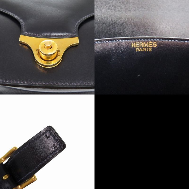 Hermes Vintage Box Calf Black Shoulder Bag Black 0816hermes