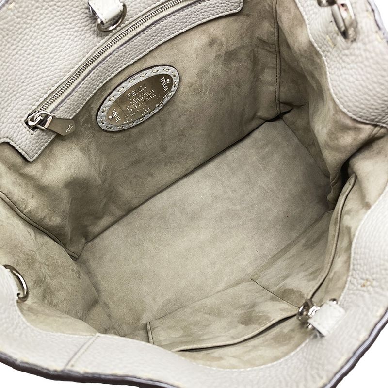 Fendi Selleria Anna Small Shoulder Bag Leather Gray Silver Hardware 2WAY Women