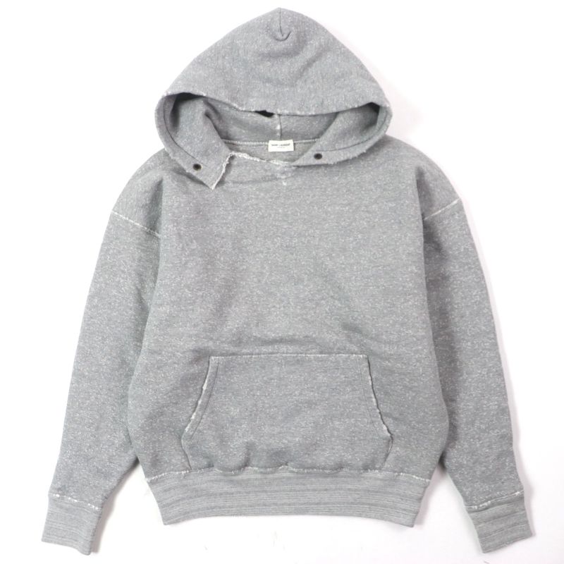  Saint Laurent 2022 704159 Cotton Back Print Damaged Pullover Hoodie Grey M