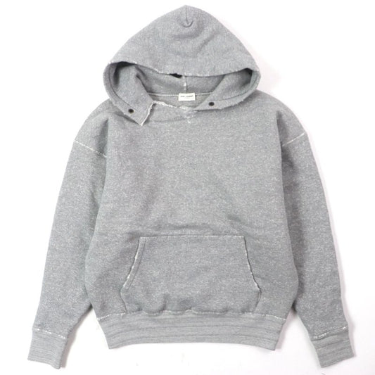  Saint Laurent 2022 704159 Cotton Back Print Damaged Pullover Hoodie Grey M