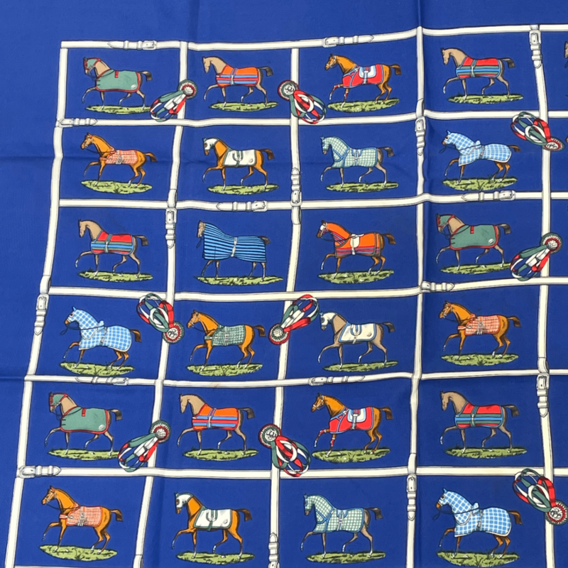 Hermes Silk 48 Horses In Paddock Scarf Blue