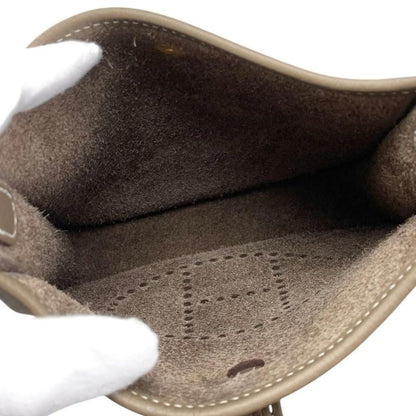 Hermes Shoulder Bag Evelyn TPM W Engraved Taurillon Clemence Etoupe Blue Indigo