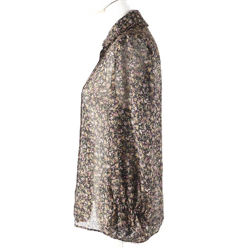 Celine 100% Silk Flower Print Floral Pattern Frilled Collar Logo Button Chiffon