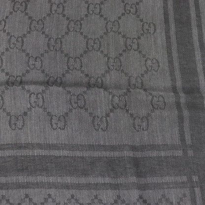 Gucci 544615 Wool Silk GG Logo Diamante Checked Fringe Stole Scarf Shawl Gray