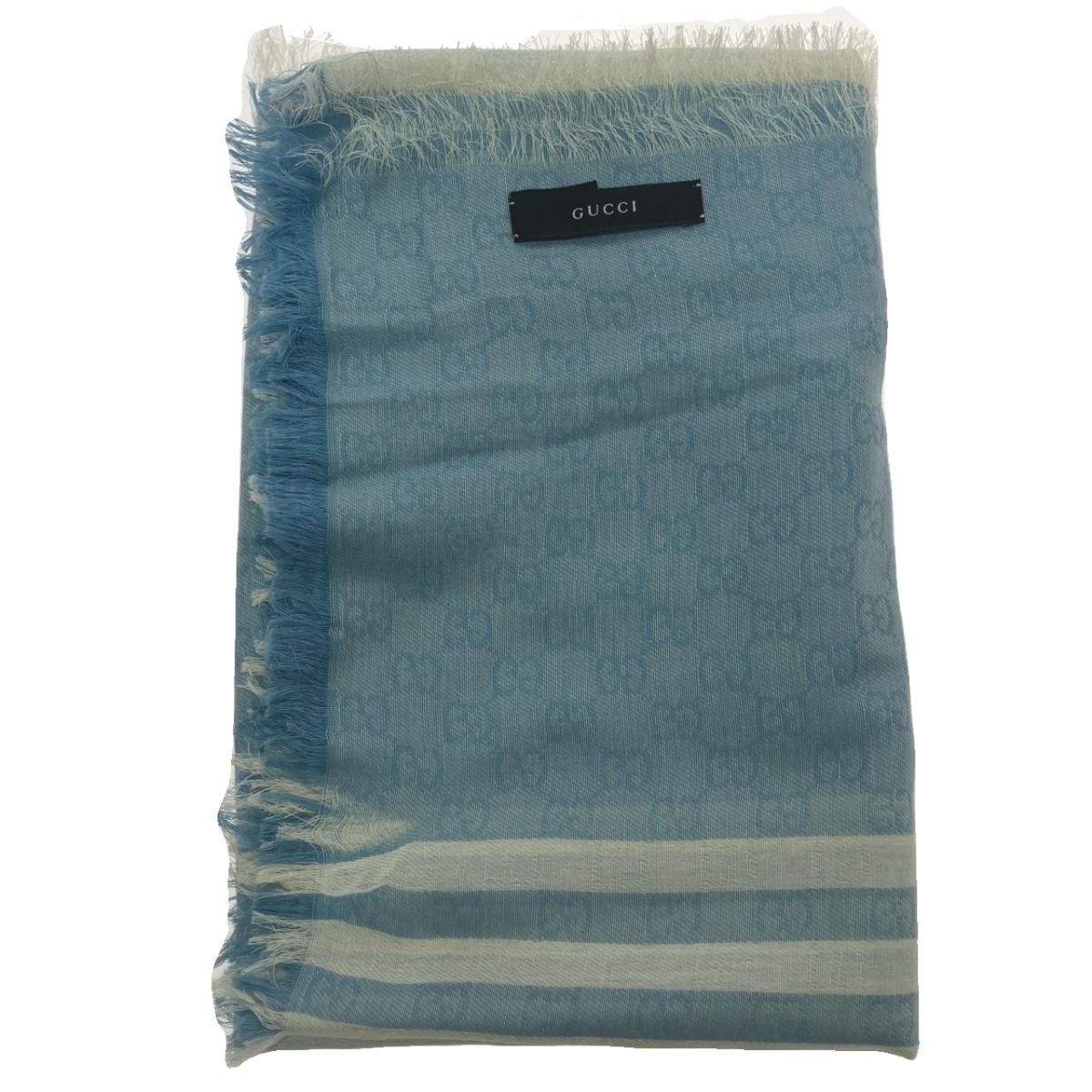 Gucci Striped Cotton Stole Sky Blue X White