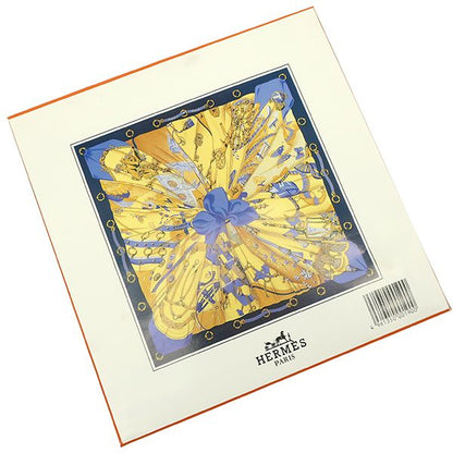 Hermes Scarf Carre 90 Carre Silk Blue Navy and Gold Unused [soleil de Soie Silk