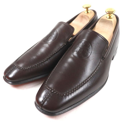 Hermes Logoed Square Toe Leather Shoes Loafers Dark Brown 40 With Box And