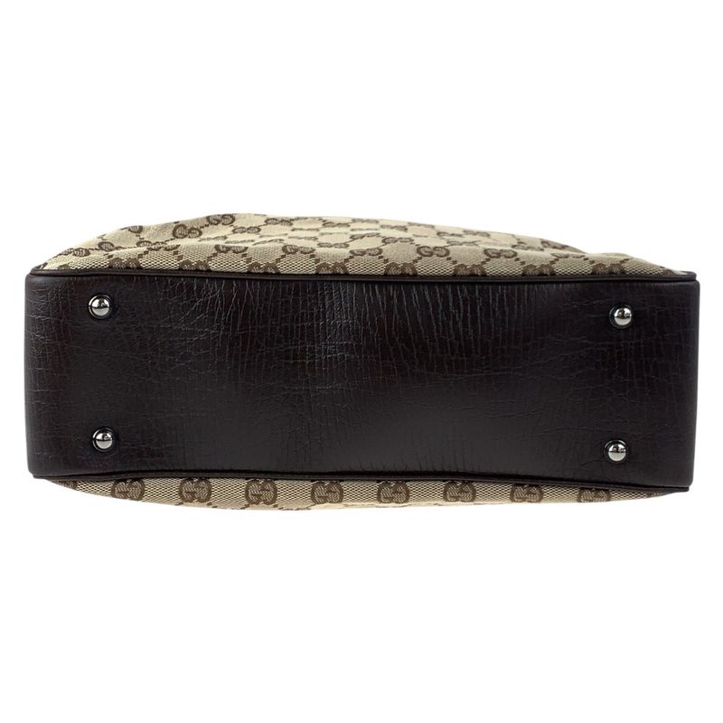 Gucci Bamboo Beige Brown Silver Hardware GG Canvas 112530 Tote Bag Handbag