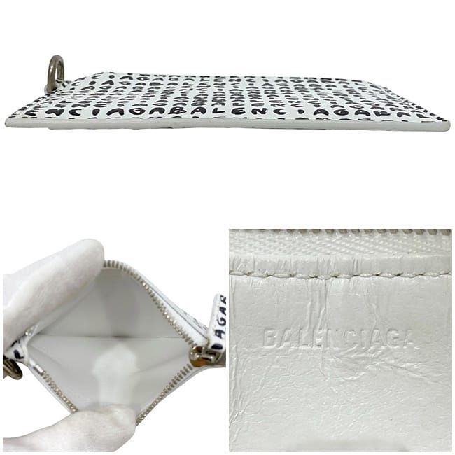 Balenciaga Card Case White Black 594548 Excellent Condition Leather