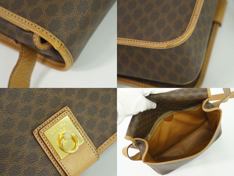 Authentic Celine Macadam Shoulder Bag Pochette PVC Brown Macadam Bag Pre-owned