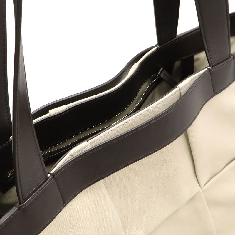 Bottega Veneta Arco Tote Bag Canvas Leather Beige Dark Brown 787419v44j12887