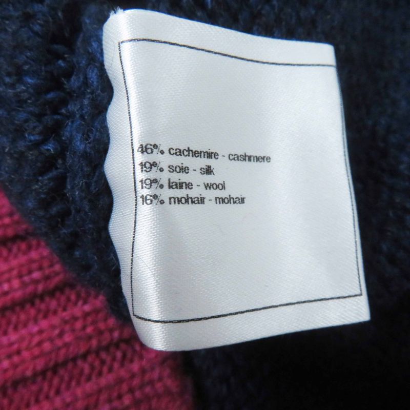 CHANEL P44484 Cashmere Silk Long Sleeve Knit Pullover Layered Style Navy Pink