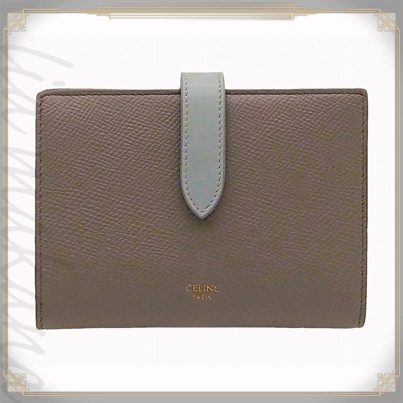 Celine Medium Strap Wallet Calfskin Pebble Glaze Mineral Blue Bicolor Wallet