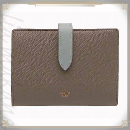 Celine Medium Strap Wallet Calfskin Pebble Glaze Mineral Blue Bicolor Wallet