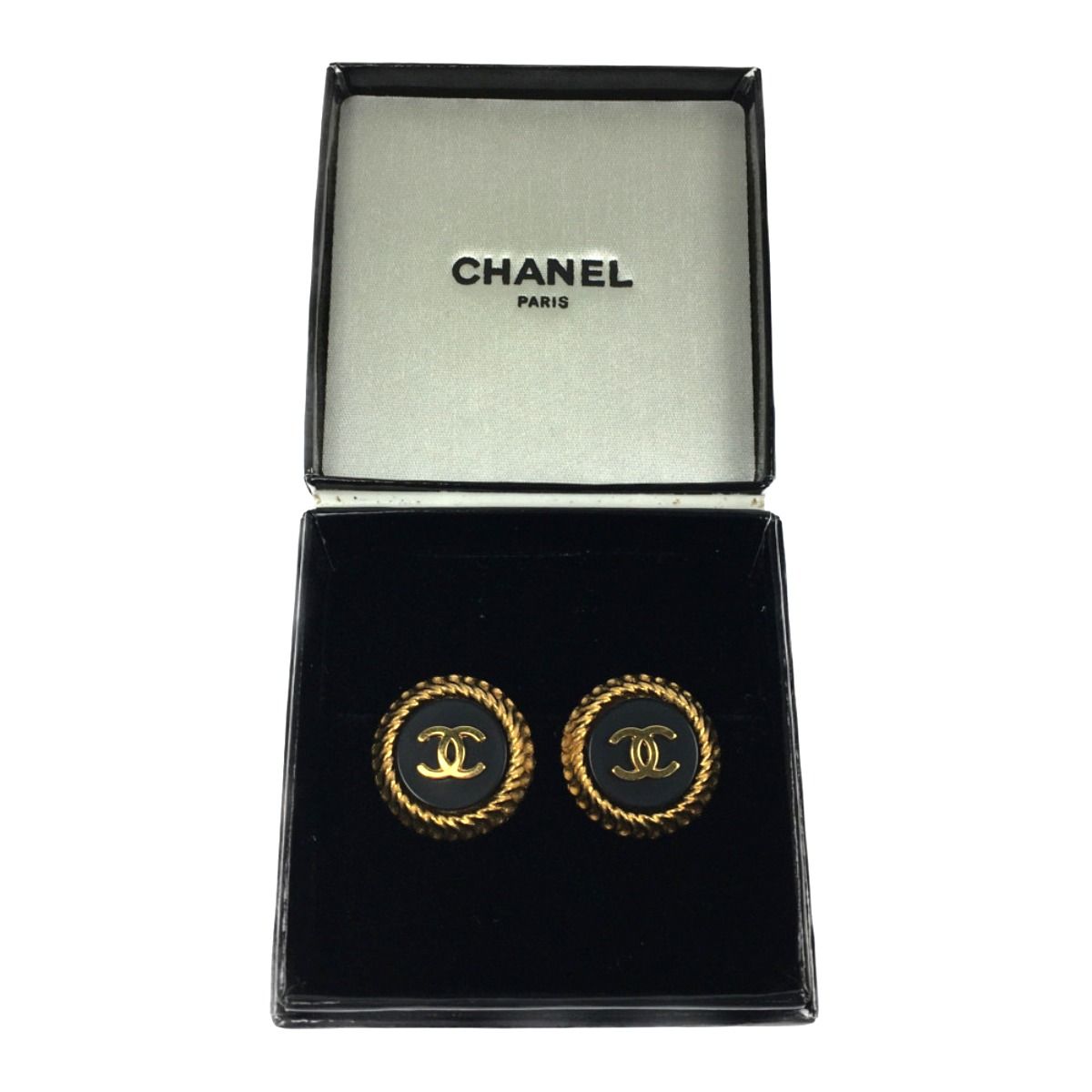 Chanel Vintage Coco Mark Earring Black X Gold
