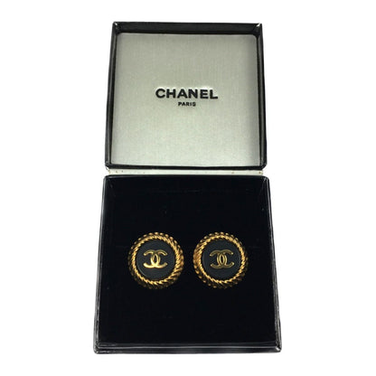 Chanel Vintage Coco Mark Earring Black X Gold