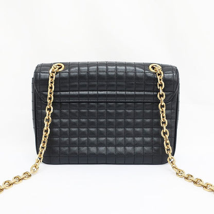 Celine Chain Shoulder Bag Quilted Black Gold Hardware Leather Women's