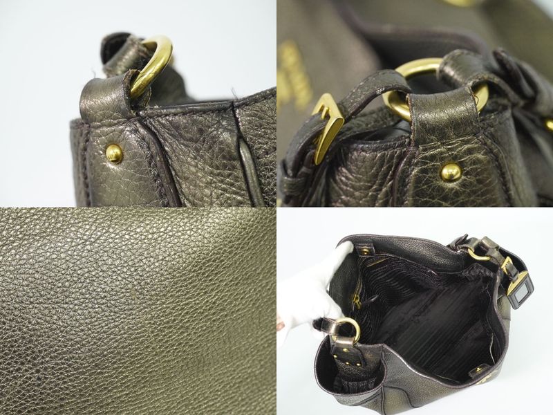 Authentic Prada Leather Shoulder Bag Gold Tone Bag Pre-owned [follow-up Discount