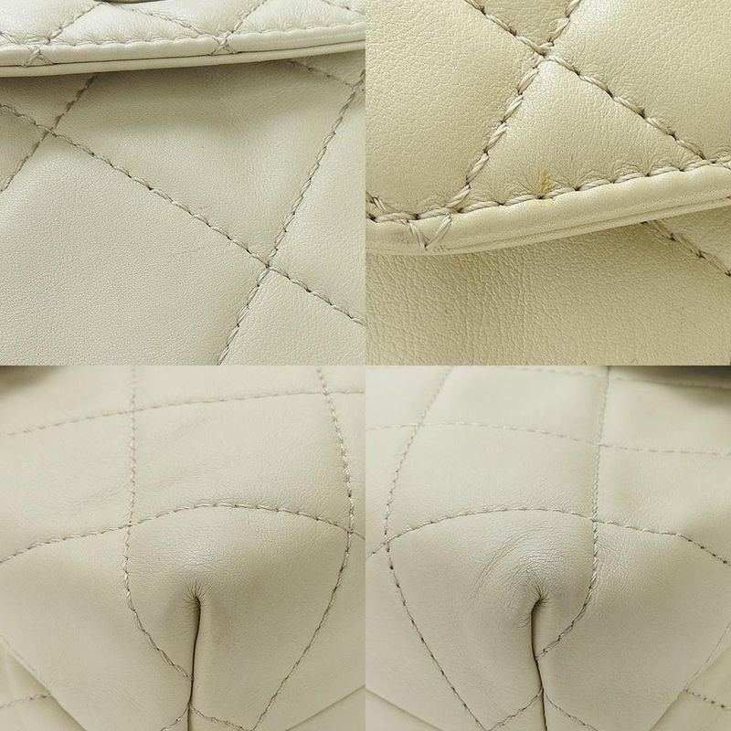 Chanel Shoulder Bag Matelasse Large Calf Beige Ivory Silver Hardware Chain 15th