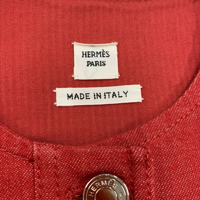 Hermes Dress Cotton Red Silver Embroidery Denim Sleeveless