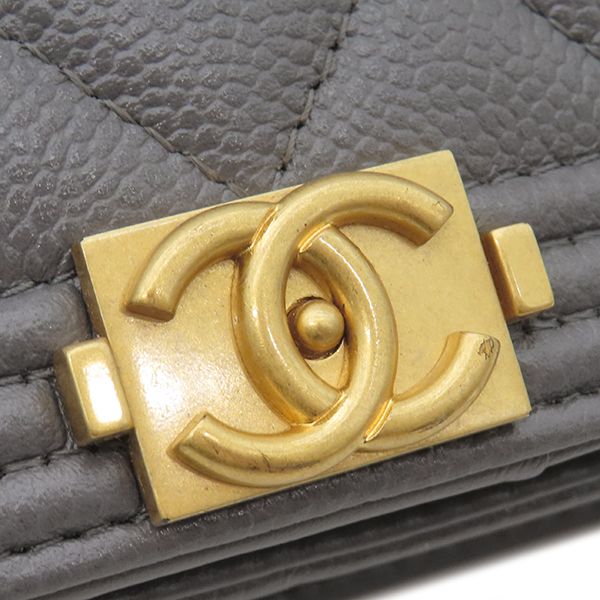 Chanel Chain Wallet Boy Chanel Chain Shoulder Mini Caviar Skin Grey Vintage