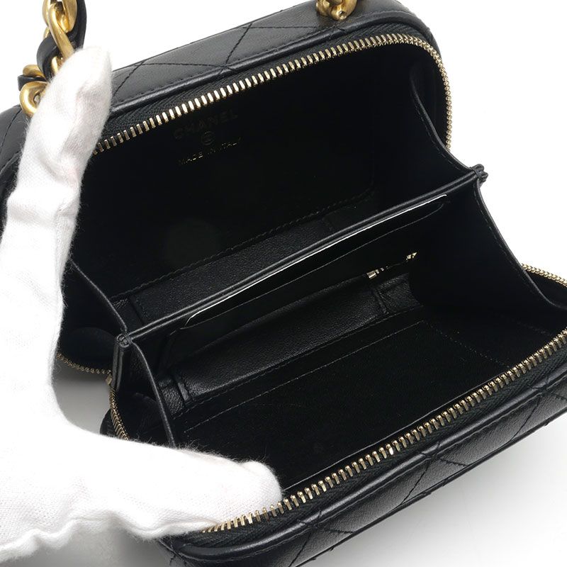 Chanel Chain Shoulder Bag Lambskin Black Matelasse 2WAY