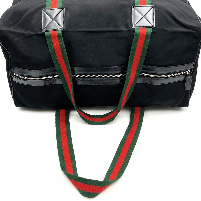 Gucci 012 8657 Boston Bag Black Nylon Sherry Line With Pouch