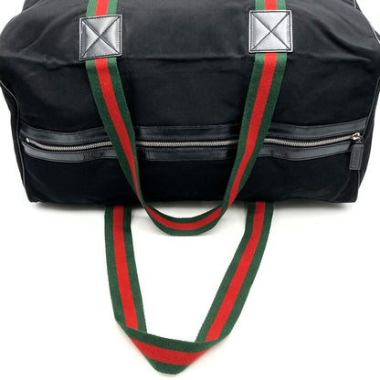 Gucci 012 8657 Boston Bag Black Nylon Sherry Line With Pouch